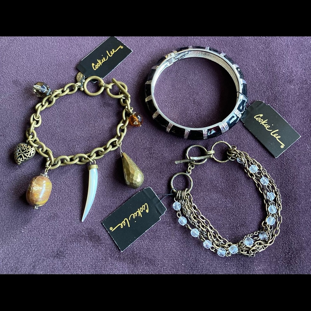Cookie Lee Genuine MOP Charm, Toggle Hook & Bangle Bracelets NWT